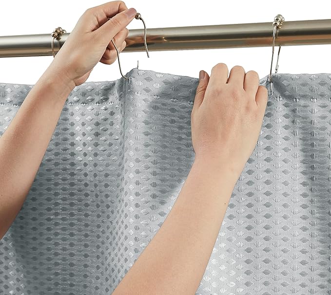 Indecor Home Luxury Dobby Weave Shower Curtain Elegant Hotel Style Fabric for Bathroom, Water Repellent, Machine Washable Light Grey Dobby