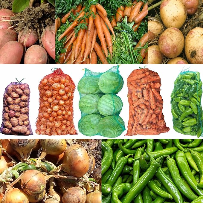 100 Pack 20'' x 14'' Mesh Onion Bags, Reusable Drawstring Fresh Produce Storage Bags for Onions, Vegetables, Potatoes, Citrus, Crawfish Firewood