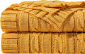 NTBAY 100% Pure Cotton Twin (60x80) Cable Knit Throw Blanket, Super Soft Warm Knitted Blanket for Bed, Sofa, Chair, Couch - Extra Cozy, Machine Washable, Comfortable Home Decor, Ginger Yellow
