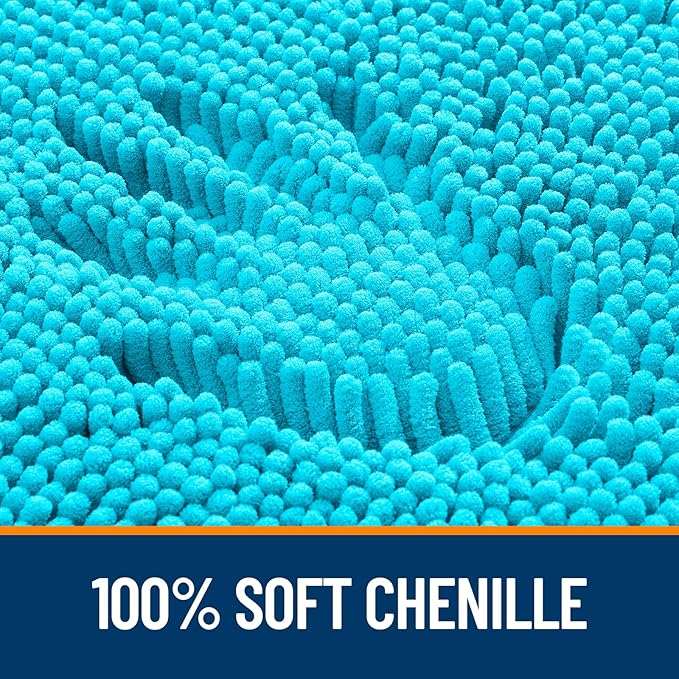 OLANLY Bathroom Rugs 36x24, Extra Soft Absorbent Chenille Bath Rugs, Rubber Backing Quick Dry, Machine Washable Bath Mats for Bathroom Floor, Tub and Shower, Home Decor Accessories, Aqua Sky