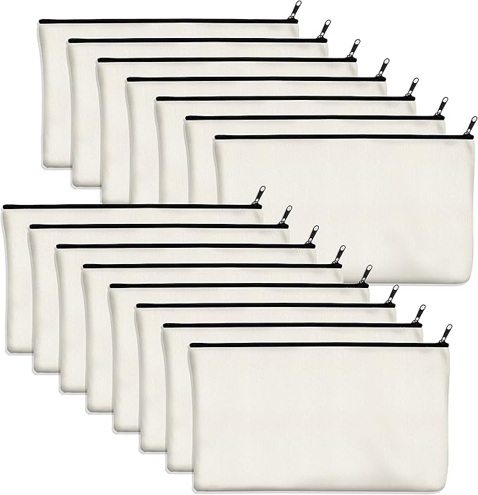 15 Pack Blank Cotton Canvas DIY Craft Zipper Bags Pouches Pencil Case for Makeup Cosmetic Toiletry Stationary Storage