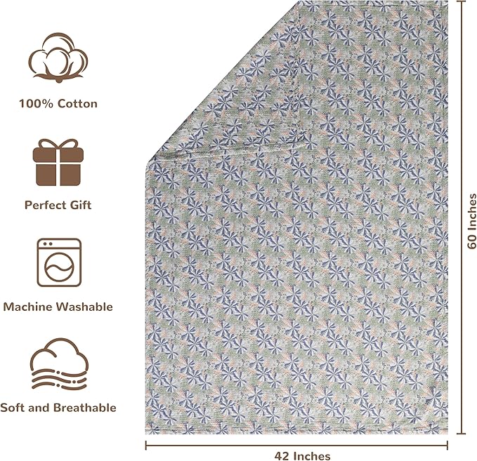 NTBAY 4 Layer Muslin Cotton Toddler Blanket, 42x60 Soft and Breathable Receiving for Newborns and Infants, Perfect for Crib, Stroller, Travel, Lightweight Nursery Blanket, Retro Floral Botanical
