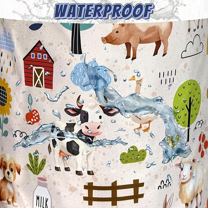 Cute Animals Laundry Basket Oxford Cloth Animal Dogs Cows Chicken Laundry Hamper With Handle Portable Clothes Storage Basket Foldable Funny Laundry Bag 18.9"x16.5" For Laundry Room/Bedroom/Bathrooms