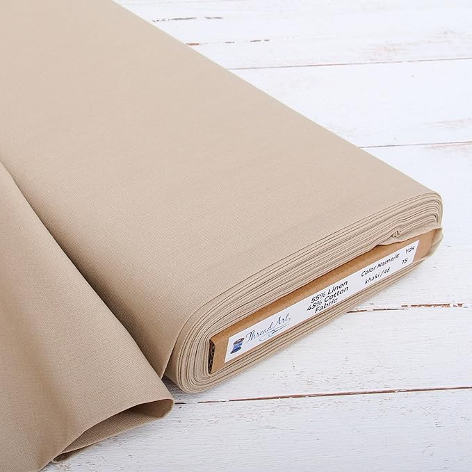 Threadart Linen Fabric by The Yard - Premium Cotton Linen Fabric for Embroidery, Cross Stitch, Apparel, Canvas, Home Décor- 55" Width - Khaki