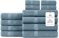 Villa Celestia 100% Cotton Bath Towel Set of 12-4 Bath Towels, 4 Hand Towels, 4 Wash Cloths, Sustainable, Soft, Highly Absorbent, Combed Cotton 12 Piece Set for Hotels, Spa, Bathroom, Dorm, Blue