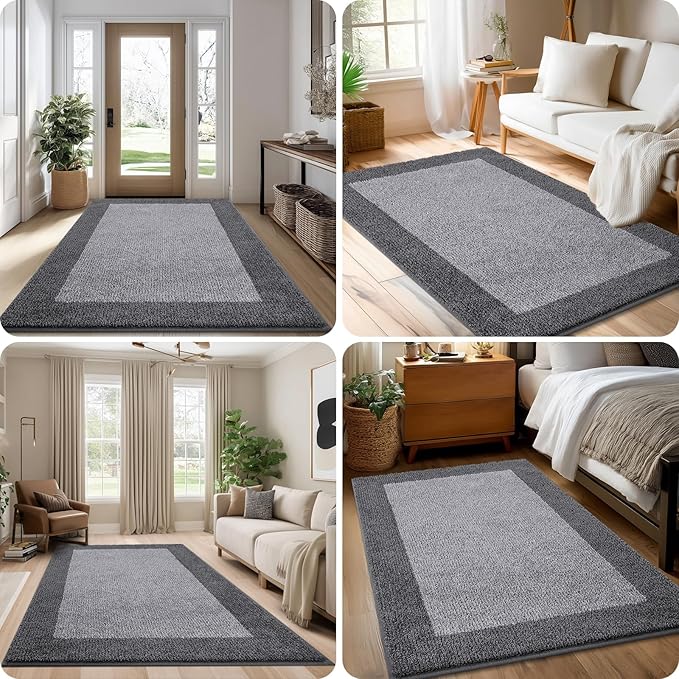 DOMUSTEX Washable Area Rug 34" x 60", Non Slip Kitchen Rug for Floor, Absorbent Entrance Runner Rug for Bedroom, Living Room, (Roll Packing)