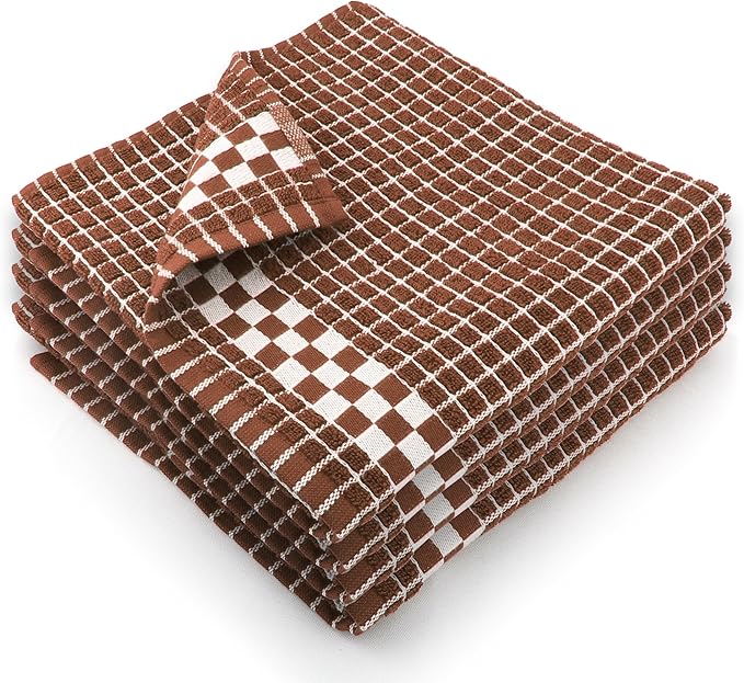 Fecido Classic Dark Kitchen Dish Towels with Hanging Loop - Heavy Duty Absorbent Dish Clothes - European Made 100% Cotton Tea Towels - Set of 4, Brown