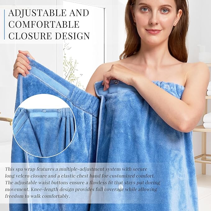 PJGGZ Towel Wrap for Women, Three Adjust Clasps Closure Bath Wraps After Shower Spa Sauna Bathrobe(Available in Plus Size)