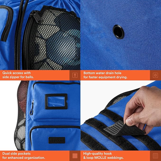 Fitdom Heavy Duty XL Soccer Mesh Equipment Ball Bag w/Adjustable Backpack Shoulder Strap Design for Coach. 2 Different Size Front Pockets for Sporting Accessories.