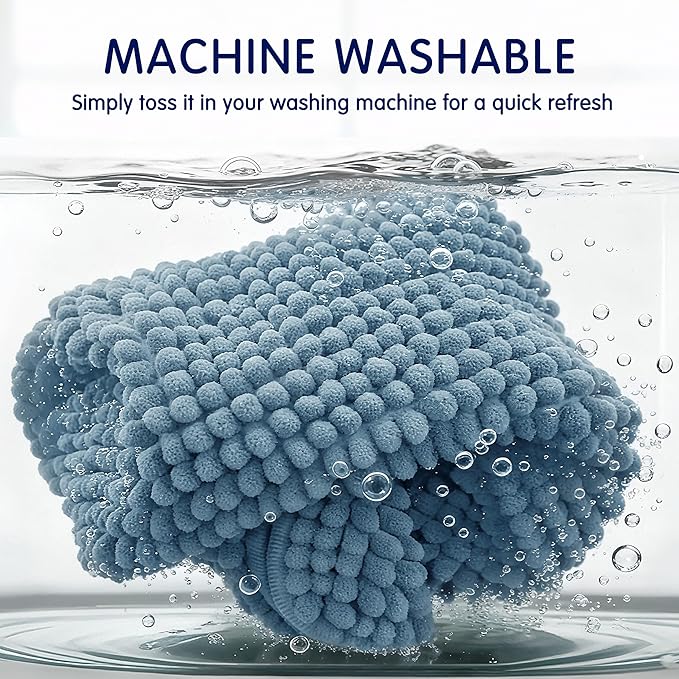 SUBRTEX Bathroom Rugs Chenille Bath Rug Soft Short Plush Bath Mat Soft Shower Mat Water Absorbent Shower Mat Quick Dry Machine Washable(Stone Blue,16" x 24")