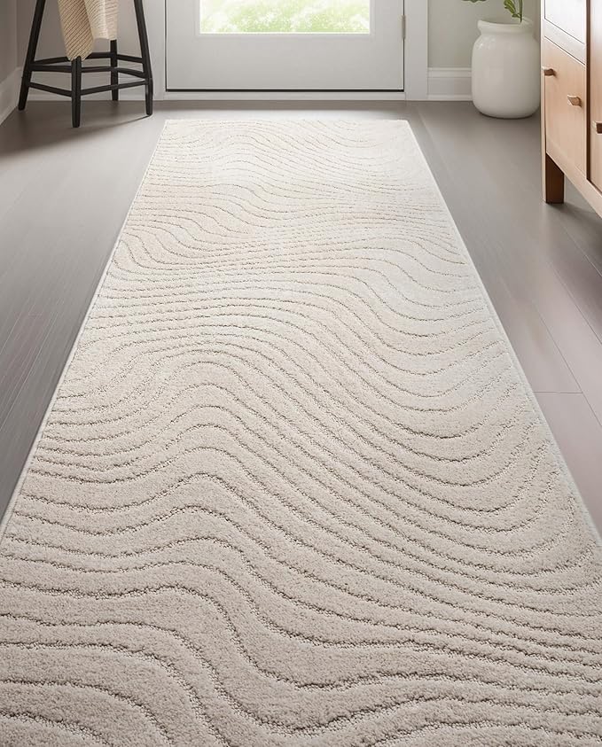 Well Woven Custom Size Hallway Stair Runner - Choose Your Length - 27 Inches Wide x 70 Feet Long Runner (27" x 70' Runner) Rug - Ivory Sibi Soft Touch, Modern Abstract - Hi-Lo Pile