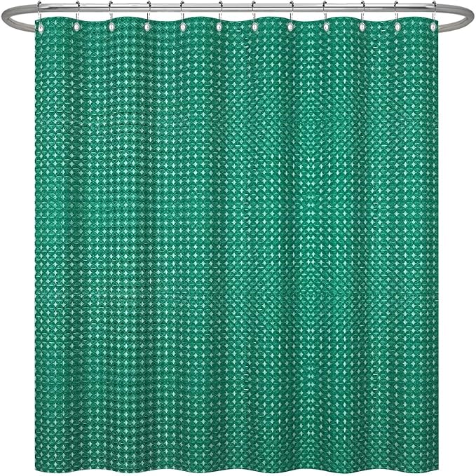 ggaimwf 72x72 Inch Solid Color Shower Curtain for Bathroom Waffle Bath Water Resistant Fabric Curtains Sea Green Modern Thick Shower Stall Curtain with Metal Hooks