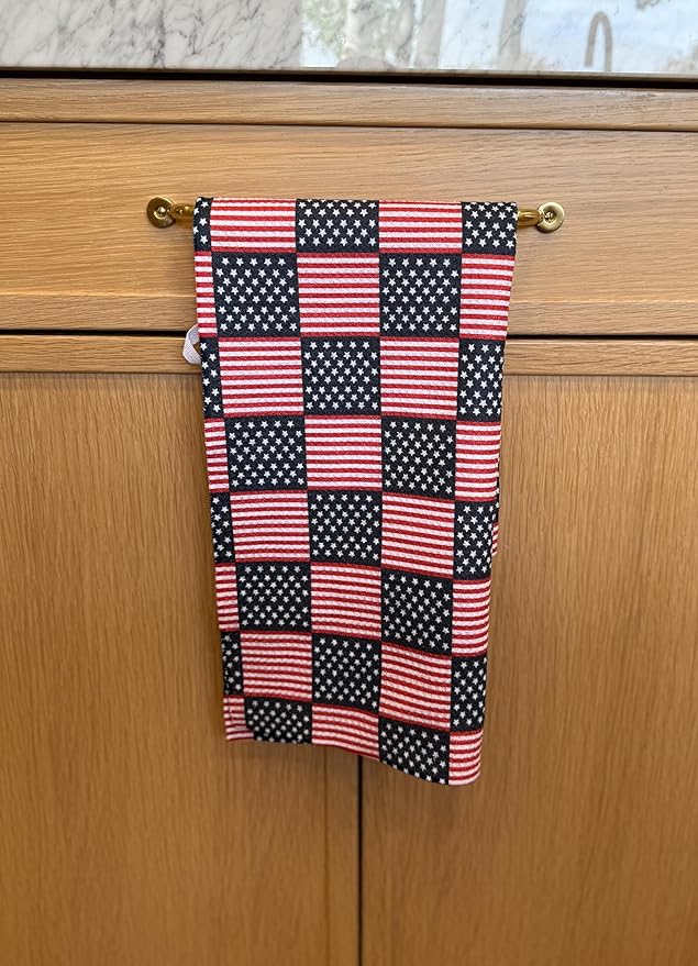 Desert Aqua 2 Pack|| Double Sided || Not Your Ordinary Kitchen Towels || Dish Towels || Quick Dry || Waffle Weave Microfiber || Designer Prints || Highly Absorbent || Hanging Hook (4th of July Navy)