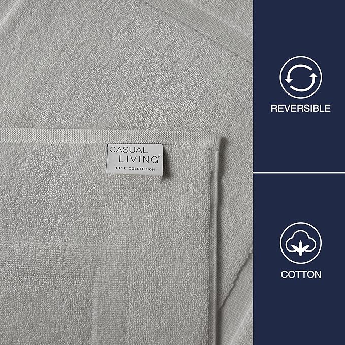 Casual Living Grey Cotton Bath Mats, Set of 2 Towel Mats for Bathroom Floor, Banded Absorbent Cotton Bath Rugs, Washable, Bathroom Accessories, 34-inch x 21-inch, Grey