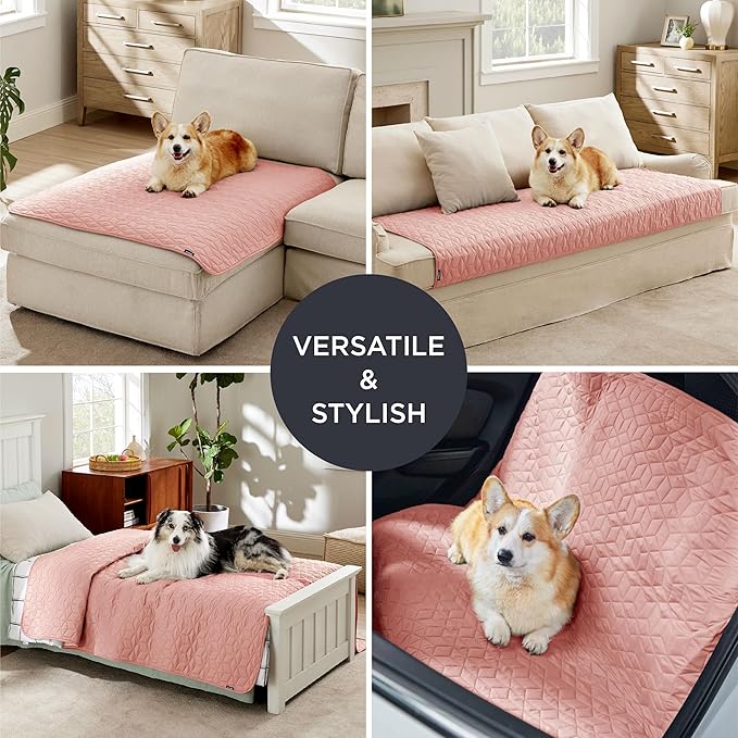 Bedsure 100% Waterproof Couch Cover for Dogs Washable - Non Slip Waterproof Blanket Large for Bed Sofa, Lightweight Furniture Protector Durable for Pet Cat Puppy with Non-Slip Bottom, Pink, 52x82IN