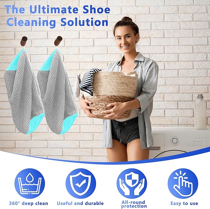 Xinambyh 2Pcs Reusable Shoe Washing Machine Bag for Washer and Dryer:Free Up Hands, Prevent Deformation,shoe bag with Zipper Protection Design, Use for all Shoes,Sports Shoes(Gray)