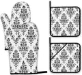 Vintage Damask Floral Oven Mitts and Pot Holders,Heat Resistant Oven Mitts Gloves and Pot Holder for Home Kitchen Decorations Cooking Baking BBQ Gifts,Set of 4