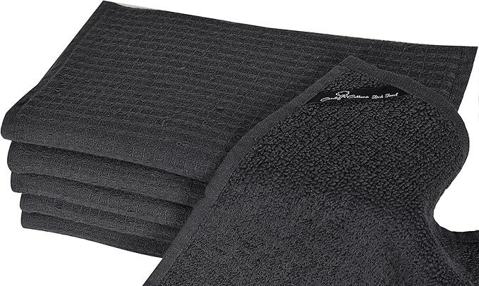 Candy Cottons Dish Towels|Kitchen Dish Cloths Two-Sided Waffle Terry|13x28 Inches 100% Cotton Dish Rags Washing Dishes|Super Absorbent Reusable Quick Drying Dish Towels| 6-Pc Set Grey