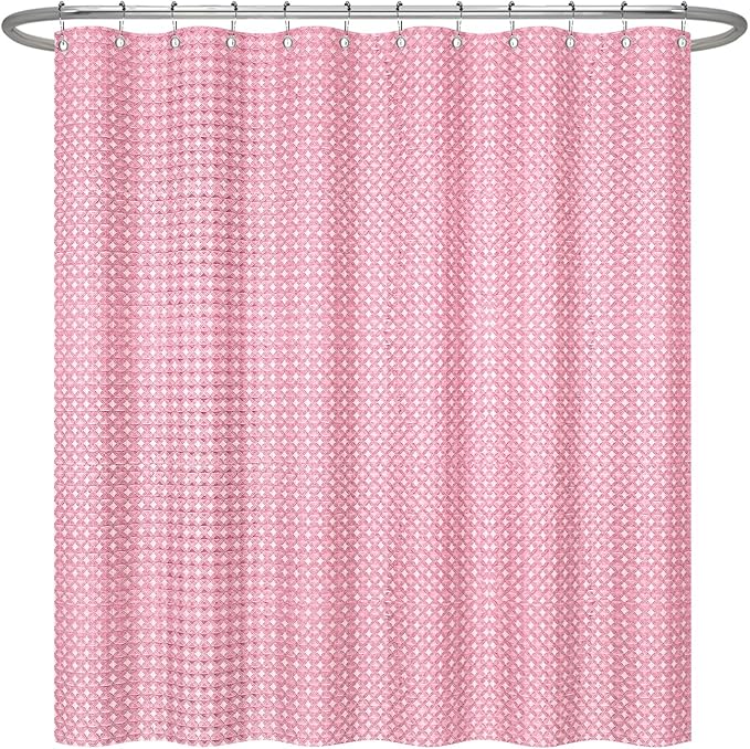 ggaimwf 60x72 Inch Solid Color Shower Curtain for Bathroom Waffle Bath Water Resistant Fabric Curtains Pink Modern Thick Shower Stall Curtain with Metal Hooks