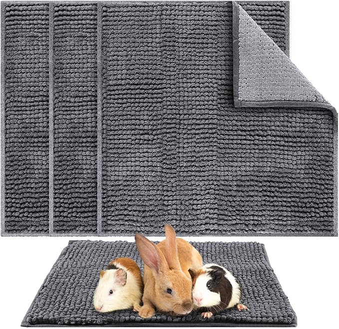 Amylove 4 Pcs Guinea Pig Cage Liner Guinea Pig Bedding Dog Door Mat for Muddy Pet Paws Washable Chenille Pee Pads Small Animal Sleeping Bed for Bunny Hamster(12 x 12 Inch,Square,Dark Gray)