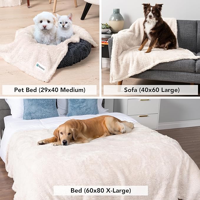 PetAmi Dog Blanket for Small Dogs Beige, Fluffy Soft Puppy Blanket, Sherpa Fleece Cat Blanket for Kitten Doggie, Calming Pet Blanket Throw for Couch Sofa Bed Washable, Small 24x32