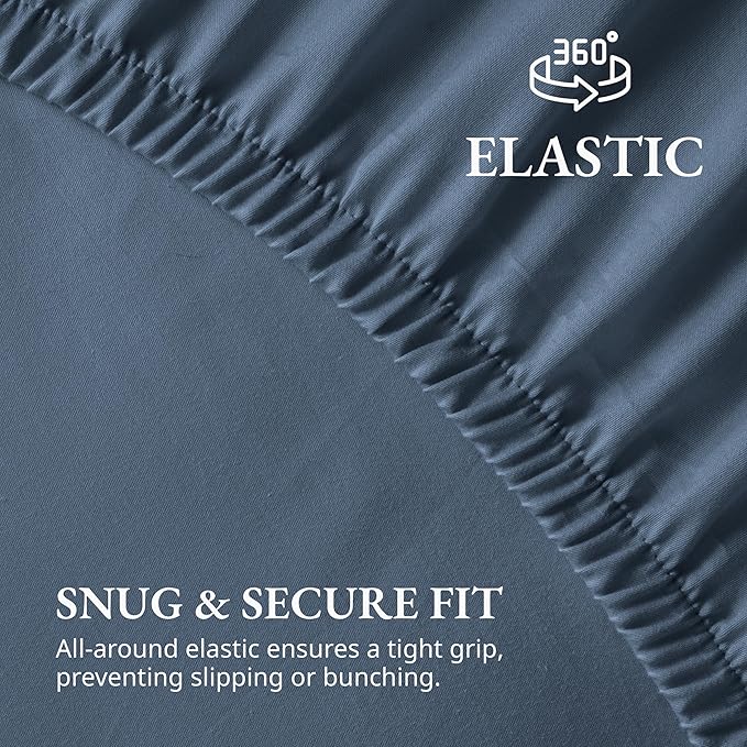 LANE LINEN Twin XL Fitted Sheet, 100% Organic Cotton 2-Piece Set (1 Fitted Sheet, 1 Pillowcase), Percale Weave, Bottom Sheet, Soft, Breathable, Fits Mattress Upto 15" Deep - Navy (No Flat Sheet)