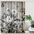 mutakin Rustic Grey Floral Shower Curtain Butterfly Flowers Shower Curtains for Bathroom Waterproof Fabric Bath Curtain Decor with Hooks