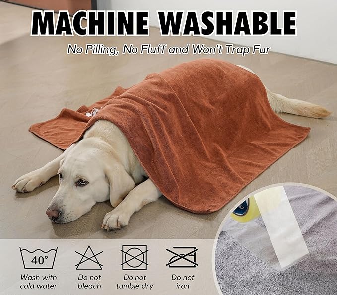 InnoBeta Personalized Dog Towels for Drying Dogs - Pack of 2 - Super Absorbent Soft Microfiber Pet Bath Grooming Towel for Dogs, Monogrammed Initial for Dogs (40 X 23.6 Inches, Grey and Brown) - D