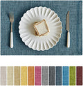 Softalker Faux Linen Placemats Set of 8-12 x 18 Inch, Heat Resistant Double Layered Durable Burlap Farmhouse Place Mats, Non-Slip Washable Rustic Table Mats for Dining, Kitchen, Party（Teal