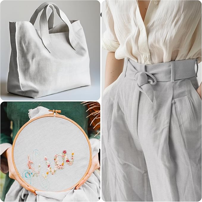 Caydo White Linen Fabric, (62In x 19In) Large Size Linen Material for Making Garment Craft Flower Pot Interior Decoration