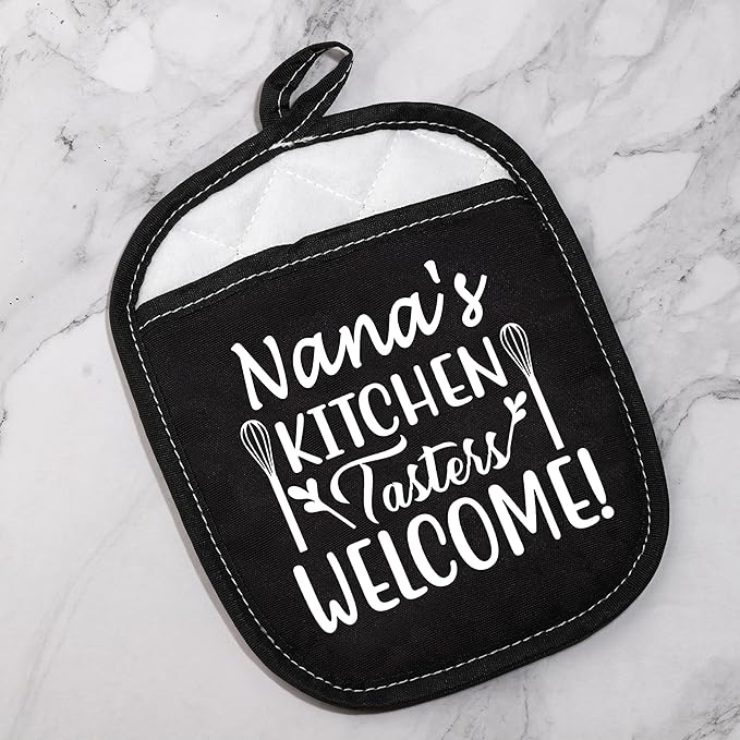 Best Nana Gift Grandma Pot Holders Nana's Kitchen Tasters Welcome Potholders (Nana's Kitchen Red)