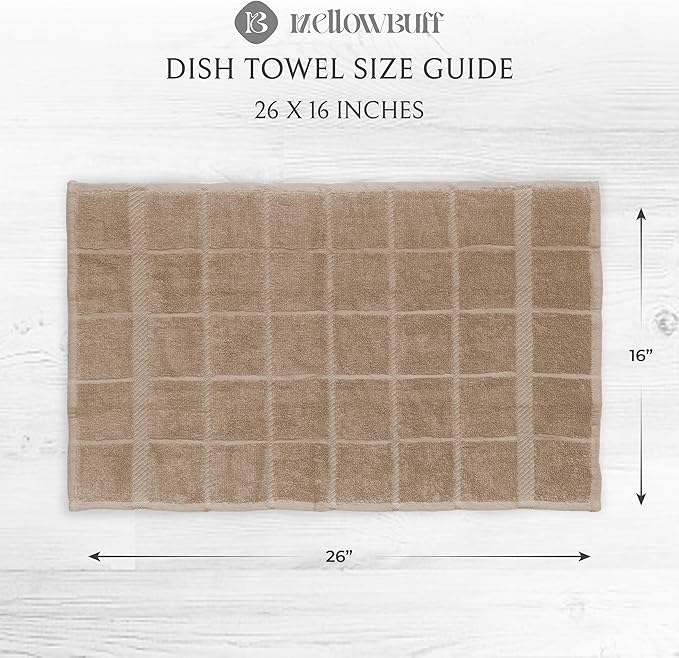 Mellow Buff 100% Cotton Terry Dish Cloth & Dish Towel, 6 Pack, Super Soft and Absorbent Kitchen Towels, Perfect for Kitchen Cleaning and Dish Washing (TAN (DT and DC Combo))