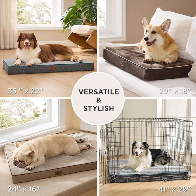 Bedsure Memory Foam Dog Crate Bed for Extra Large Dogs - XL Orthopedic Pet Beds with Removable Washable Cover and Nonskid Bottom - Plush Flannel Fleece Top Pet Mat, Khaki