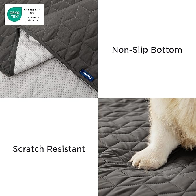 Bedsure 100% Waterproof Bed Cover for Dogs Washable - Non Slip Waterproof Dog Blanket for Bed, Lightweight Furniture Protector Durable for Pet Puppy with Non-Slip Bottom, Dark Grey, 68x82IN