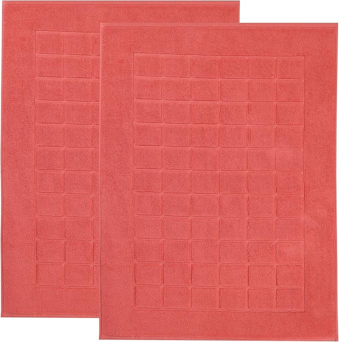 Superior 100% Cotton Bathmat Set, Bath Mats, Bathroom Decor, Shower, Bathtub Essentials, Home Accessories, Small Washable Rug, No Backing, Heavyweight, Nora Collection, Set of 2, 22" x 35", Coral