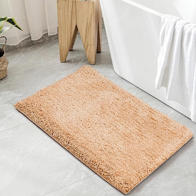 C23 Luxury Shag Bath Rug | 2200 GSM Ultra-Soft Plush Thick Bathroom Mat | 20"x32" Beige High-Density Shaggy Rug | Non-Slip Natural Latex Back, Absorbent, Machine Washable, 1 Piece