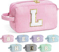 YOOLIFE Birthday Gifts for 6 7 8 9 10 11 12 13 14 15 Year Old Teen Girl - Initial Makeup Bag Letter Toiletry Pouch Cosmetic Case, Personalized Teen Girl Gifts Trendy Stuff Party Favor, Pink L