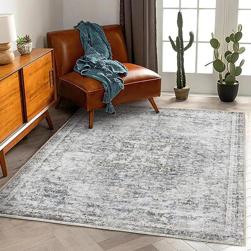 Area Rug 5'x7' Washable Rug Vintage Traditional Floor Cover Thin Retro Kitchen Indoor Distressed Non Slip Carpet for Living Room Bedroom Dining Room