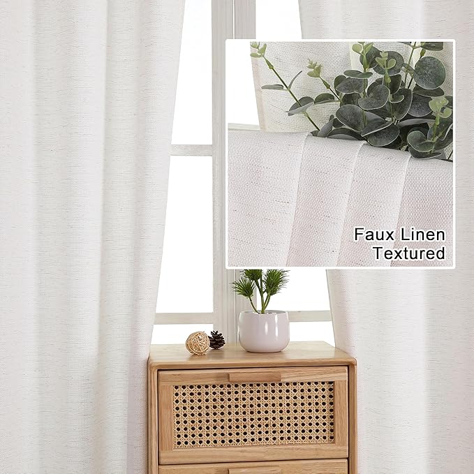 Lecloud Bessie Valance for Windows 14 Inch Length 2 Pcs, Light Filtering Faux Linen Cafe Kitchen Window Curtains with Rod Pocket, Curtains for Bedroom Bathroom, Each 30 W x 14 L, Natural