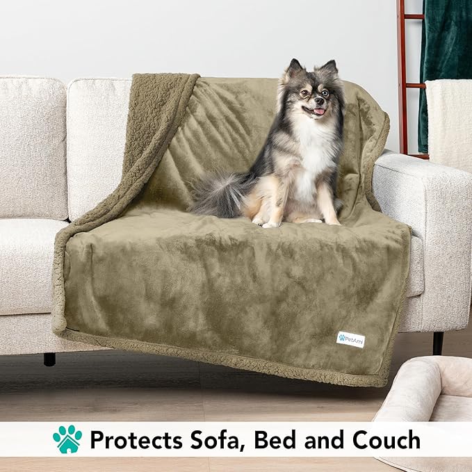 PetAmi Dog Blanket for Small Medium Dogs, Pet Bed Blanket Cat Puppy Kitten, Fleece Furniture Couch Cover Protector Sofa Car, Soft Sherpa Dog Throw Plush Reversible Washable, Mini 29x40 Solid Taupe