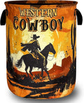Western Cowboy Laundry Basket Oxford Cloth Desert Riding Laundry Hamper With Handle Portable Clothes Storage Basket Foldable Funny Laundry Bag 18.9"x16.5" For Laundry Room/Bedroom/Bathrooms