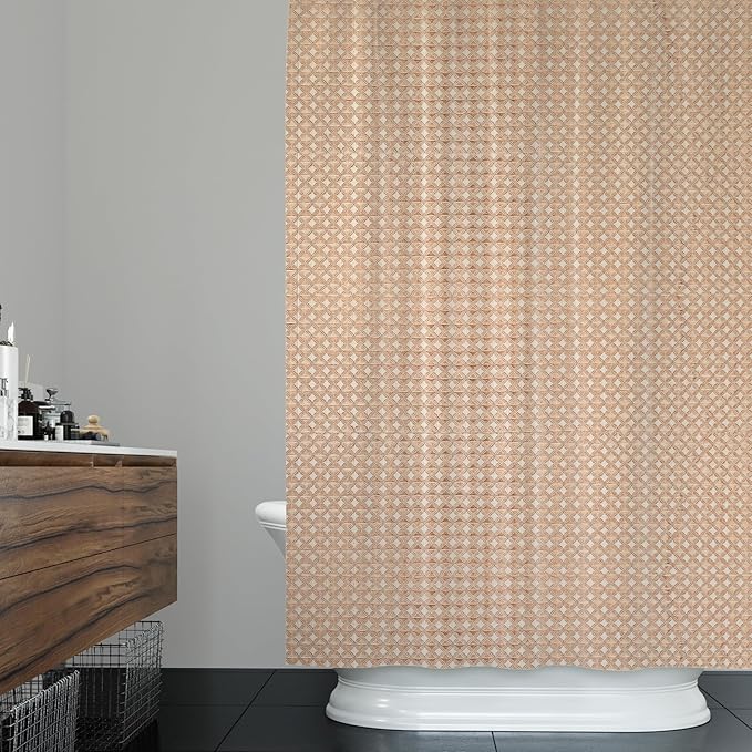 ggaimwf 72x72 Inch Solid Color Shower Curtain for Bathroom Waffle Bath Water Resistant Fabric Curtains Peach Modern Thick Shower Stall Curtain with Metal Hooks