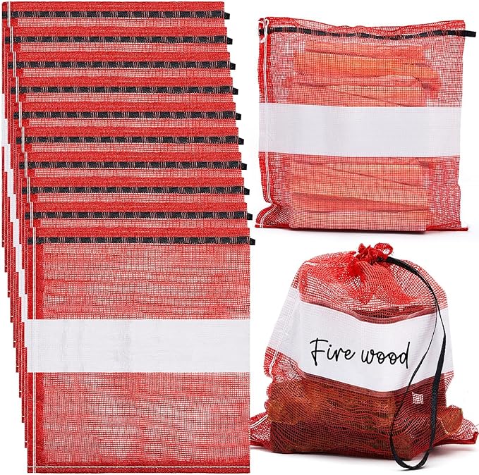 GliCraft 10 Pcs Onion Bags Reusable Mesh Produce Storage with Drawstring Firewood Bags Onion Potato Storage Sacks for Garden Vegetable Fruit Produce Packaging Supplies (24 x 28 Inch)