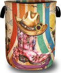 Retro Western Cowboy Hat Boots Laundry Hamper Oxford Cloth Hippie Laundry Basket With Handle Portable Clothes Storage Basket Foldable Funny Laundry Bag 18.9"x16.5" For Laundry Room/Bedroom/Bathrooms