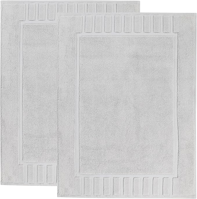 Superior 100% Cotton Bathmat Set, Bath Mats, Bathroom Decor, Shower, Bathtub Essentials, Home Accessories, Washable Rug, No Backing, Heavyweight, Leo Collection, Set of 2, 22" x 35", Silver