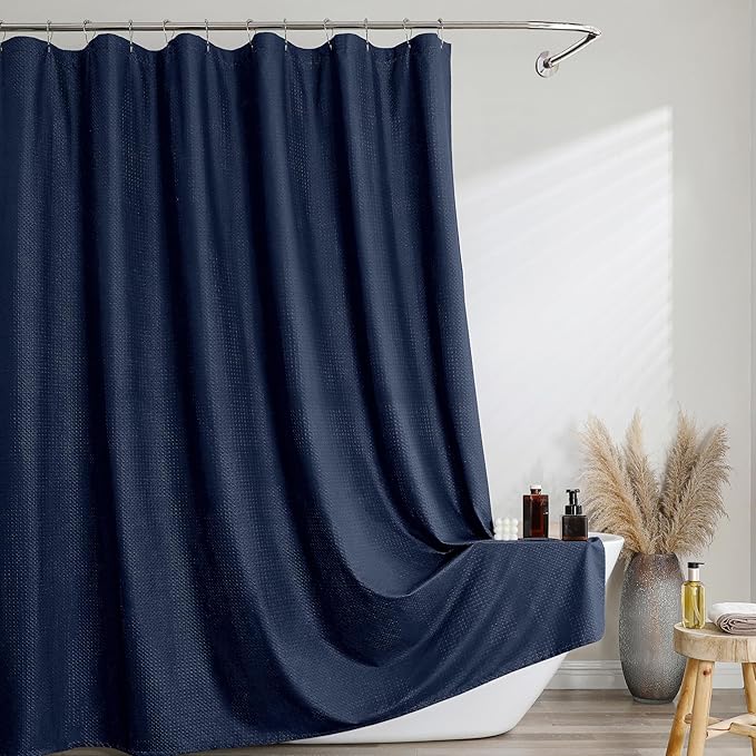 Ebesto Navy Blue Long Shower Curtain 84 Inch Length 1 Piece, Embossed Textured Soft Fabric Bathroom Shower Curtain, Water Repellent Machine Washable Cloth Hotel Spa Bath Decor, 72Wx84L Inches