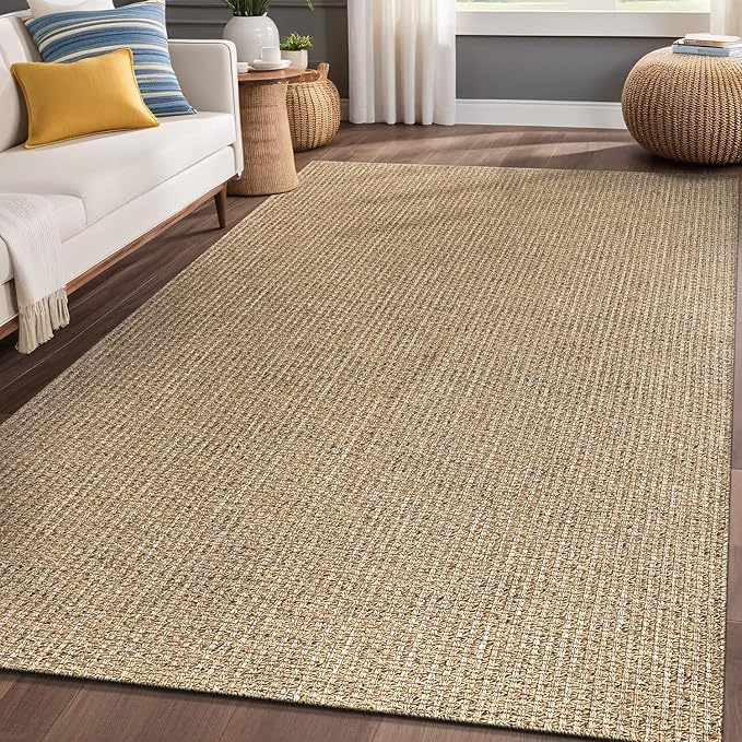 Easy Jute Rugs 9x12 Natural Color Living Room Indoor Outdoor Area Rug for Patio Farmhouse and Kitchen Rug High Traffic Easy to Clean Washable Solid Boho Woven Design Outside Carpet (9 x 12)