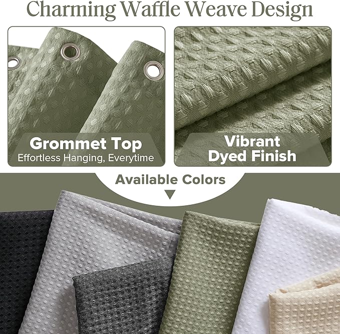 Madison Park Shower Curtain Waffle Weave, Vibrant Dyed, Waffle Shower Curtain 3M Scotchgard Moisture Management, Farmhouse Wide Shower Curtains for Bathroom, Extra Width: 108"x72" Sage Green