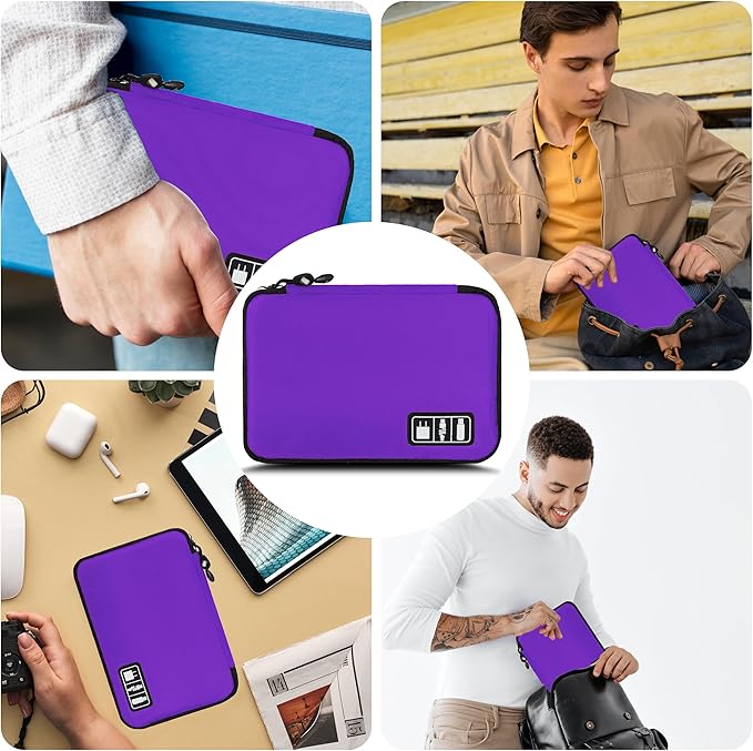Miavers Electronics Organizer, Portable Cable Organizer Bags, Travel Electronic Accessories Storage Case for Cables, Cords, Charger, Phone (Purple)