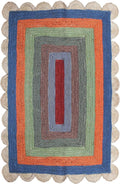 Scalloped Edge Rug, Hand Woven Natural Jute Area Rug, 10x14 Ft Beige & Multicolor Braided Sisal Kilim Rugs for Living Room, Kitchen, Entryway, Farmhouse